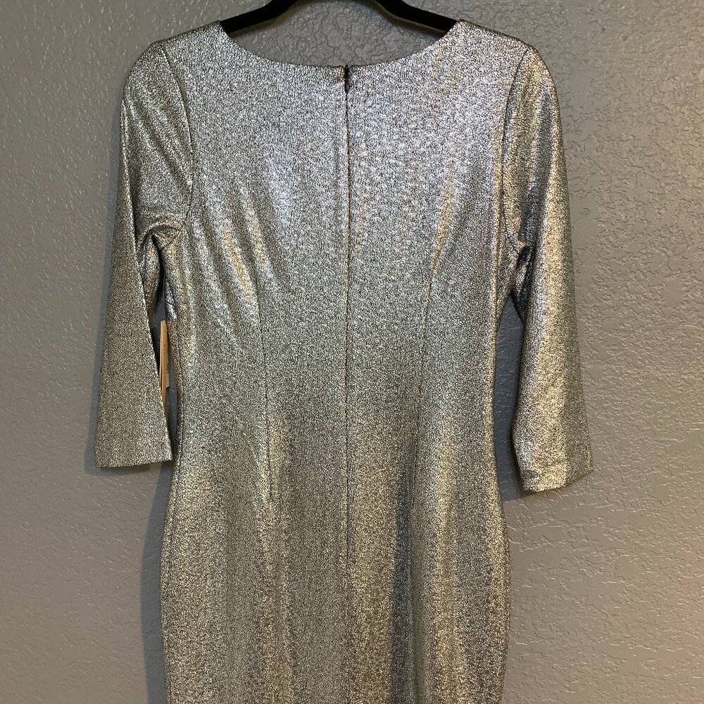 NEW Gibson Latimer  Metallic Silver Dress Crackled Cobweb Pattern Cocktail Party - Picture 6 of 11